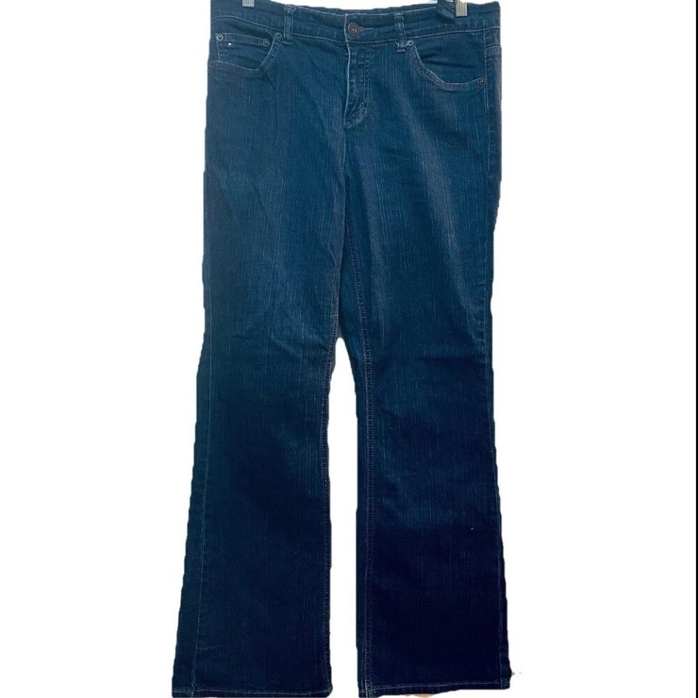 TOMMY HILFIGER Dark Wash Blue Flare Cut Stretch Denim Jean Sz 12R